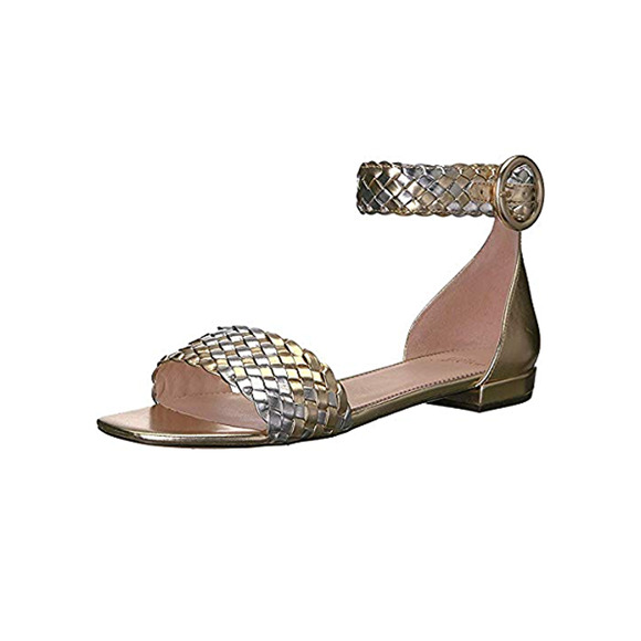 J Crew Braided Ankle Strap Flat Sandal In Silver Gold